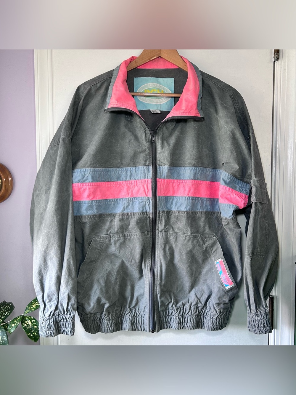Vintage PCH Pacific Coast Highway Gray Pink Windbreaker Jacket Women’s Small